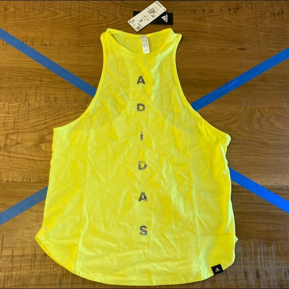 Yellow adidas tank top athletic workout tee shirt